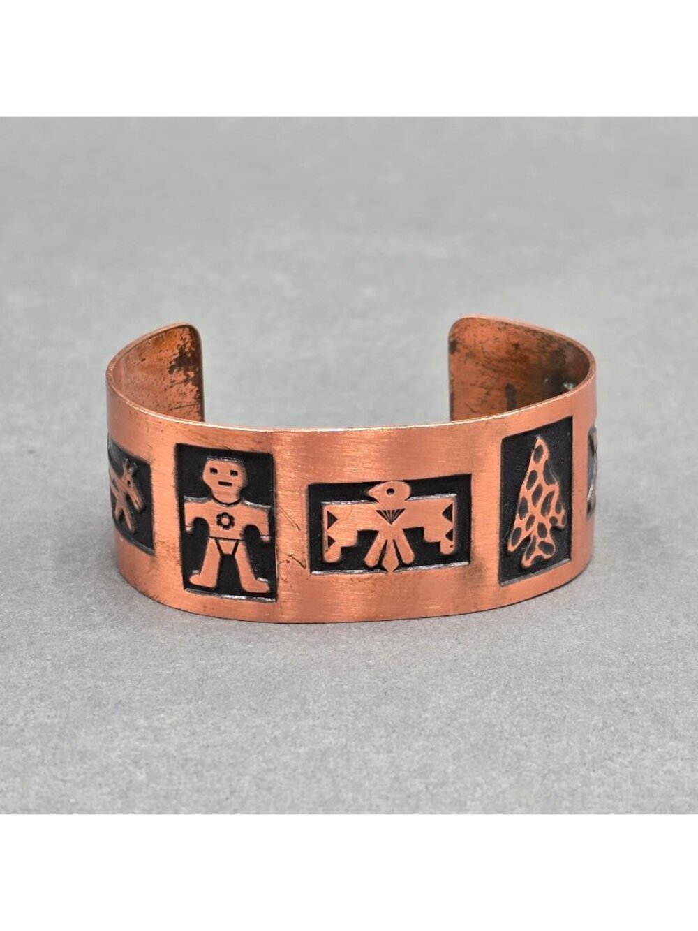 VTG Wheeler Copper Storyteller Wide Cuff Bracelet 6.75" Southwestern Thunderbird